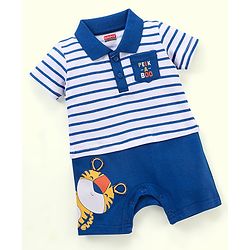Babyhug 100% Cotton Half Sleeves Stripe Romper - Blue