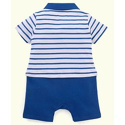 Babyhug 100% Cotton Half Sleeves Stripe Romper - Blue