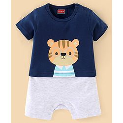 Babyhug Cotton Half Sleeves Romper Cartoon Kitty Print - Navy Blue