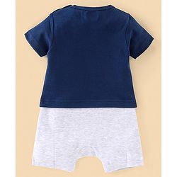 Babyhug Cotton Half Sleeves Romper Cartoon Kitty Print - Navy Blue