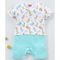 Babyhug 100% Cotton Half Sleeves Romper Dino Print - Blue