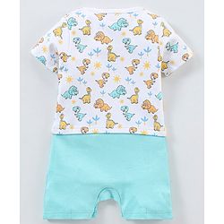 Babyhug 100% Cotton Half Sleeves Romper Dino Print - Blue