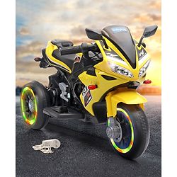 Babyhug Battery Operated Three Wheel Mini Bike With Music and Lights - Yellow