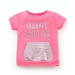 Babyhug 100% Cotton Knit Half Sleeves Text Printed Top and Striped Lounge Pant - Pink