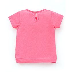 Babyhug 100% Cotton Knit Half Sleeves Text Printed Top and Striped Lounge Pant - Pink