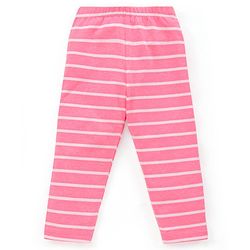 Babyhug 100% Cotton Knit Half Sleeves Text Printed Top and Striped Lounge Pant - Pink