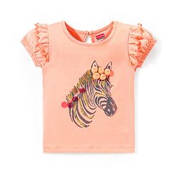 Babyhug 100% Cotton Half Sleeves Top & Skirt with Frill Detailing Zebra Print - Peach & Orange