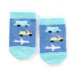 Cute Walk by Babyhug Non Terry Cotton Knit Ankle Length Anti Bacterial Socks Car Design Pack of 3 - Multicolour