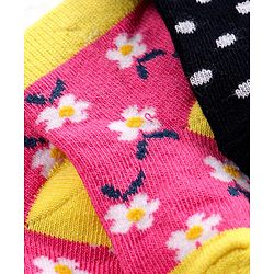 Cute Walk by Babyhug Non Terry Cotton Knit Ankle Length Anti Bacterial Socks Polka Dot Design Pack of 3 - Pink & Black