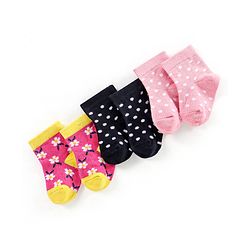 Cute Walk by Babyhug Non Terry Cotton Knit Ankle Length Anti Bacterial Socks Polka Dot Design Pack of 3 - Pink & Black