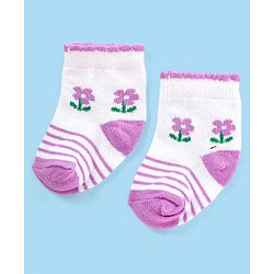 Cute Walk by Babyhug Non Terry Cotton Knit Ankle Length Anti Bacterial Socks Floral Design Pack of 3 - Pink & Purple
