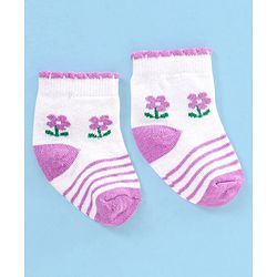 Cute Walk by Babyhug Non Terry Cotton Knit Ankle Length Anti Bacterial Socks Floral Design Pack of 3 - Pink & Purple