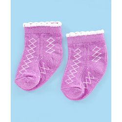 Cute Walk by Babyhug Non Terry Cotton Knit Ankle Length Anti Bacterial Socks Floral Design Pack of 3 - Pink & Purple