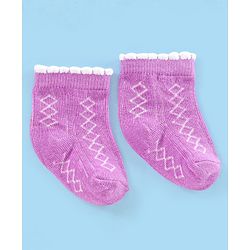 Cute Walk by Babyhug Non Terry Cotton Knit Ankle Length Anti Bacterial Socks Floral Design Pack of 3 - Pink & Purple