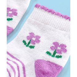 Cute Walk by Babyhug Non Terry Cotton Knit Ankle Length Anti Bacterial Socks Floral Design Pack of 3 - Pink & Purple