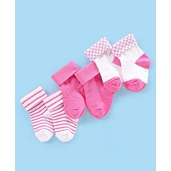 Cute Walk by Babyhug Non Terry Cotton Knit Ankle Length Anti Bacterial Socks Striped Pack of 3 - Pink