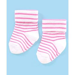 Cute Walk by Babyhug Non Terry Cotton Knit Ankle Length Anti Bacterial Socks Striped Pack of 3 - Pink