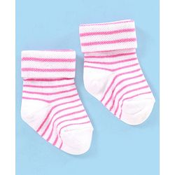 Cute Walk by Babyhug Non Terry Cotton Knit Ankle Length Anti Bacterial Socks Striped Pack of 3 - Pink