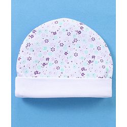 Babyhug 100% Cotton Cap Mittens And Booties Floral Print - White