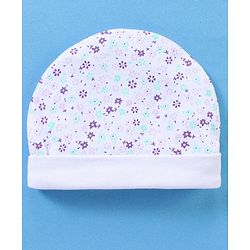 Babyhug 100% Cotton Cap Mittens And Booties Floral Print - White