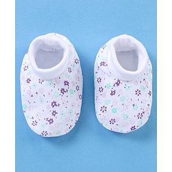 Babyhug 100% Cotton Cap Mittens And Booties Floral Print - White