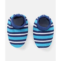 Babyhug 100% Cotton Striped Cap Mittens & Booties Navy Blue - Diameter 11 cm