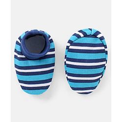 Babyhug 100% Cotton Striped Cap Mittens & Booties Navy Blue - Diameter 11 cm