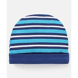 Babyhug 100% Cotton Striped Cap Mittens & Booties Navy Blue - Diameter 11 cm