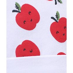 Babyhug 100% Cotton Cap Mittens & Booties Apple Print White- Diameter 11 cm