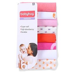 Babyhug Knit Wash Cloth Printed Pack of 8 (Color And Print May Vary)