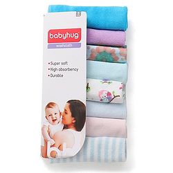 Babyhug Knit Wash Cloth Printed Pack of 8 (Color And Print May Vary)