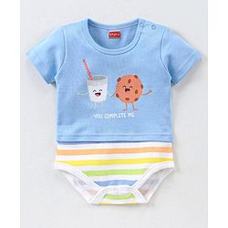 Babyhug 100% Cotton Knit Half Sleeves Onesie Cookie Print - Blue