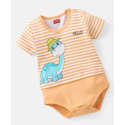 Babyhug 100% Cotton Half Sleeves Onesie Dino Print - Yellow