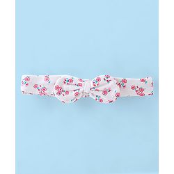 Babyhug 100% Cotton Knit Half Sleeves Frock Style Onesie with Headband Floral Print - Pink