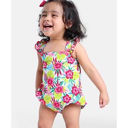 Babyhug 100% Cotton Sleeveless Onesie Floral Print - Multicolour