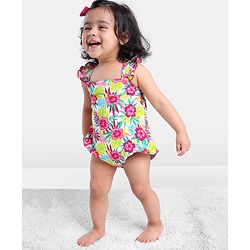 Babyhug 100% Cotton Sleeveless Onesie Floral Print - Multicolour