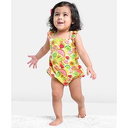 Babyhug 100% Cotton Sleeveless Fruits Printed Onesie - Green Pink & Red