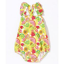 Babyhug 100% Cotton Sleeveless Fruits Printed Onesie - Green Pink & Red