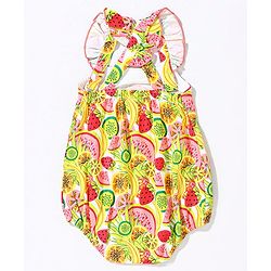 Babyhug 100% Cotton Sleeveless Fruits Printed Onesie - Green Pink & Red