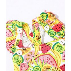 Babyhug 100% Cotton Sleeveless Fruits Printed Onesie - Green Pink & Red