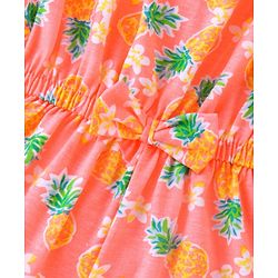 Babyhug 100% Cotton Knitted Sleeveless Jumpsuit with Bow Applique and Pineapple Print - Neon Orange