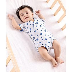 Babyhug 100% Cotton Knit Wrap Style Onesie Stars Print - White