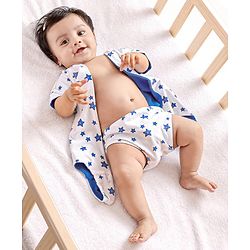 Babyhug 100% Cotton Knit Wrap Style Onesie Stars Print - White