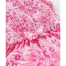 Babyhug 100% Cotton Knitted Sleeveless Jumpsuit With Attched Bow  Leaf Print - Pink