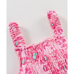 Babyhug 100% Cotton Knitted Sleeveless Jumpsuit With Attched Bow  Leaf Print - Pink