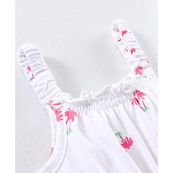 Babyhug 100% Cotton Knitted Sleeveless Jumpsuit With Attched Bow Palm Tree Print - White