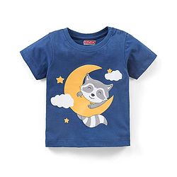 Babyhug Cotton Knit Half Sleeves Night Suit Fox Print - Navy Blue