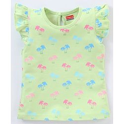 Babyhug Cotton Half Sleeves T-Shirt Tropical Graphic Print & Frill Detailing Pack of 3 - Green White & Pink