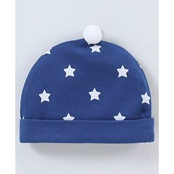 Babyhug 100% Cotton Cap Star Print Blue - Diameter 9 cm