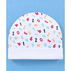Babyhug 100% Cotton Cap Number Print White- Diameter 10 cm
